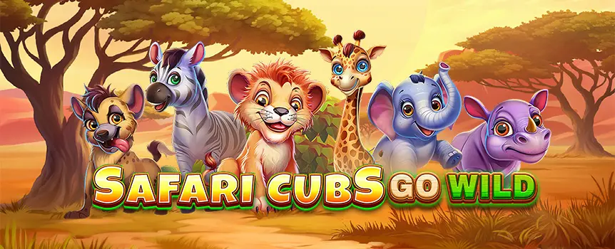 Embark on Safari Cubs Go Wild for a fun slot adventure with Sticky Wild Respins, Safari Spins Multipliers, and Expanding Wilds in a fun, cartoonish safari setting.